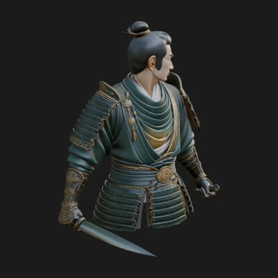 Dual Blade Samurai Statue Design 3 3D Print Model