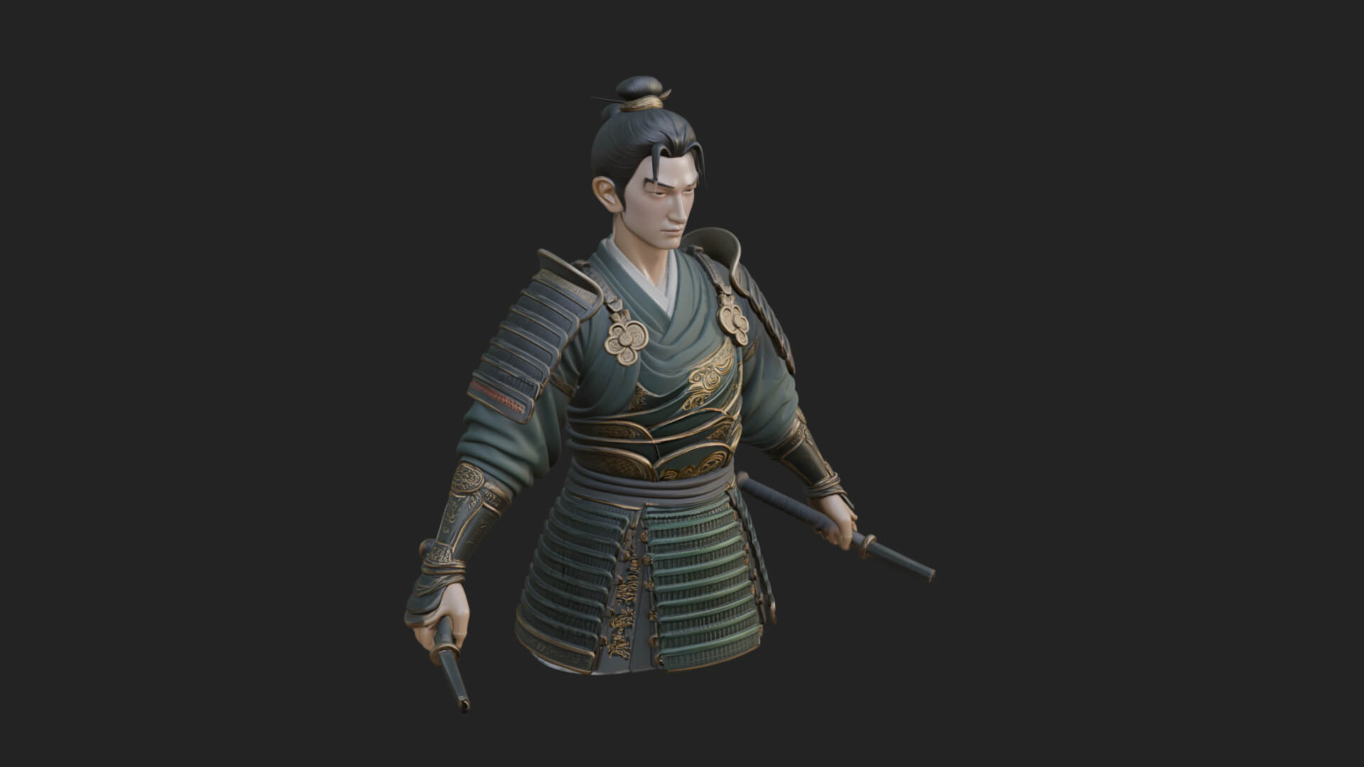 Dual Blade Samurai Statue Design 4 3D Print Model 3D Model