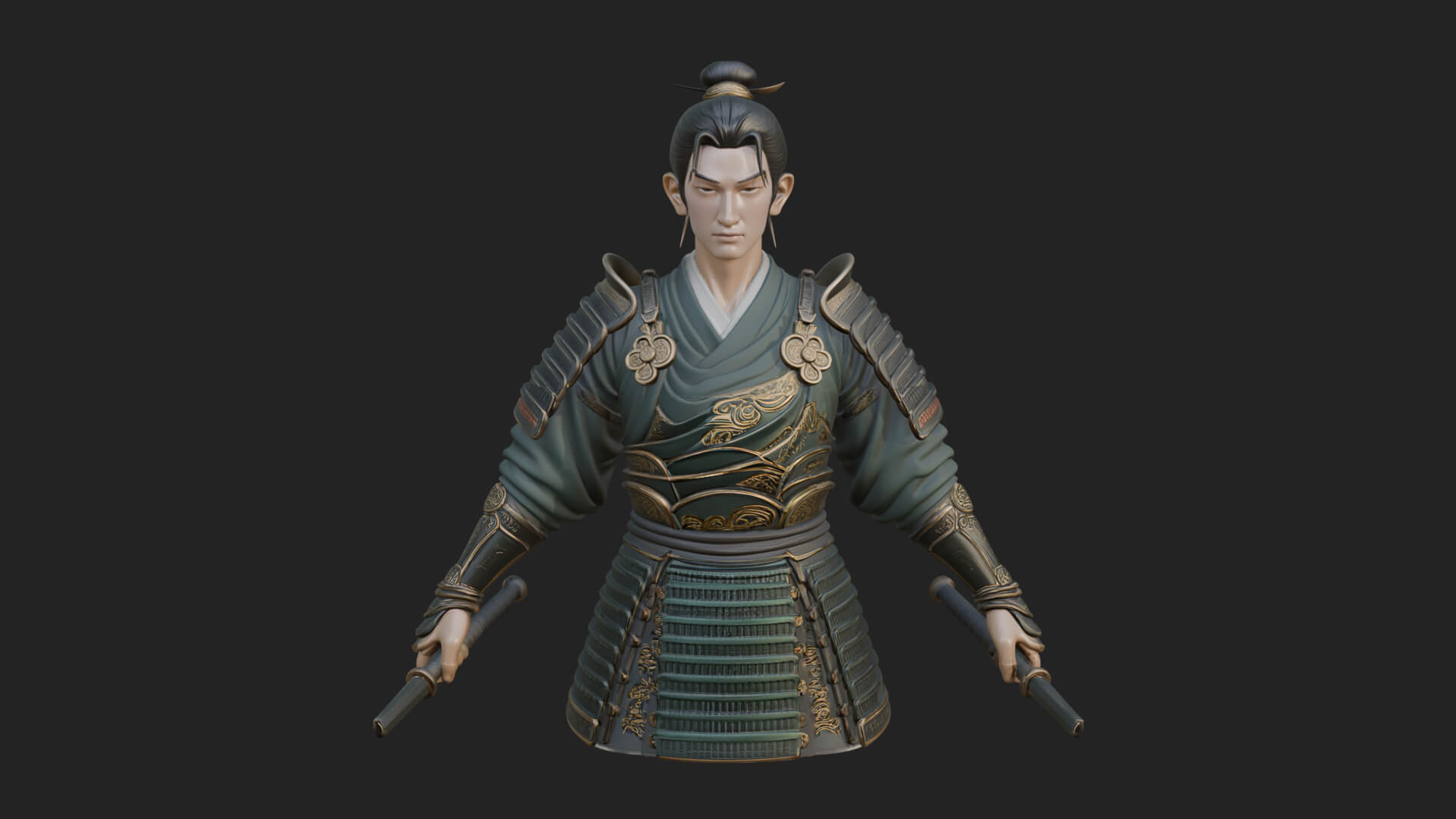 Dual Blade Samurai Statue Design 4 3D Print Model 3D Model