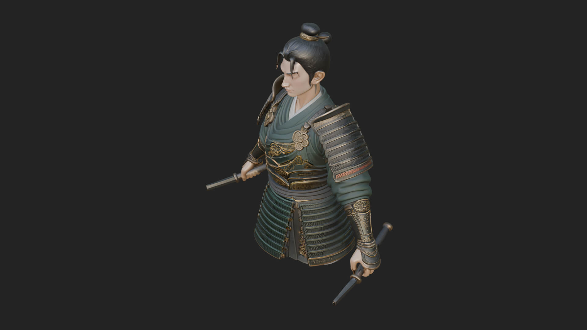 Dual Blade Samurai Statue Design 4 3D Print Model 3D Model