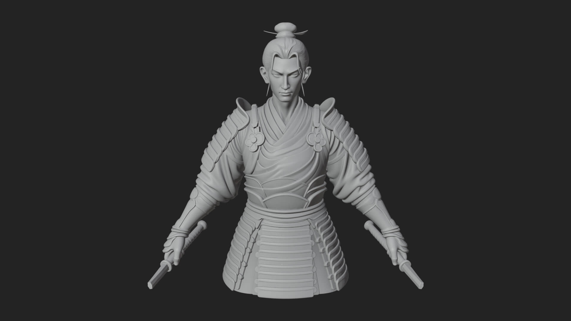 Dual Blade Samurai Statue Design 4 3D Print Model 3D Model