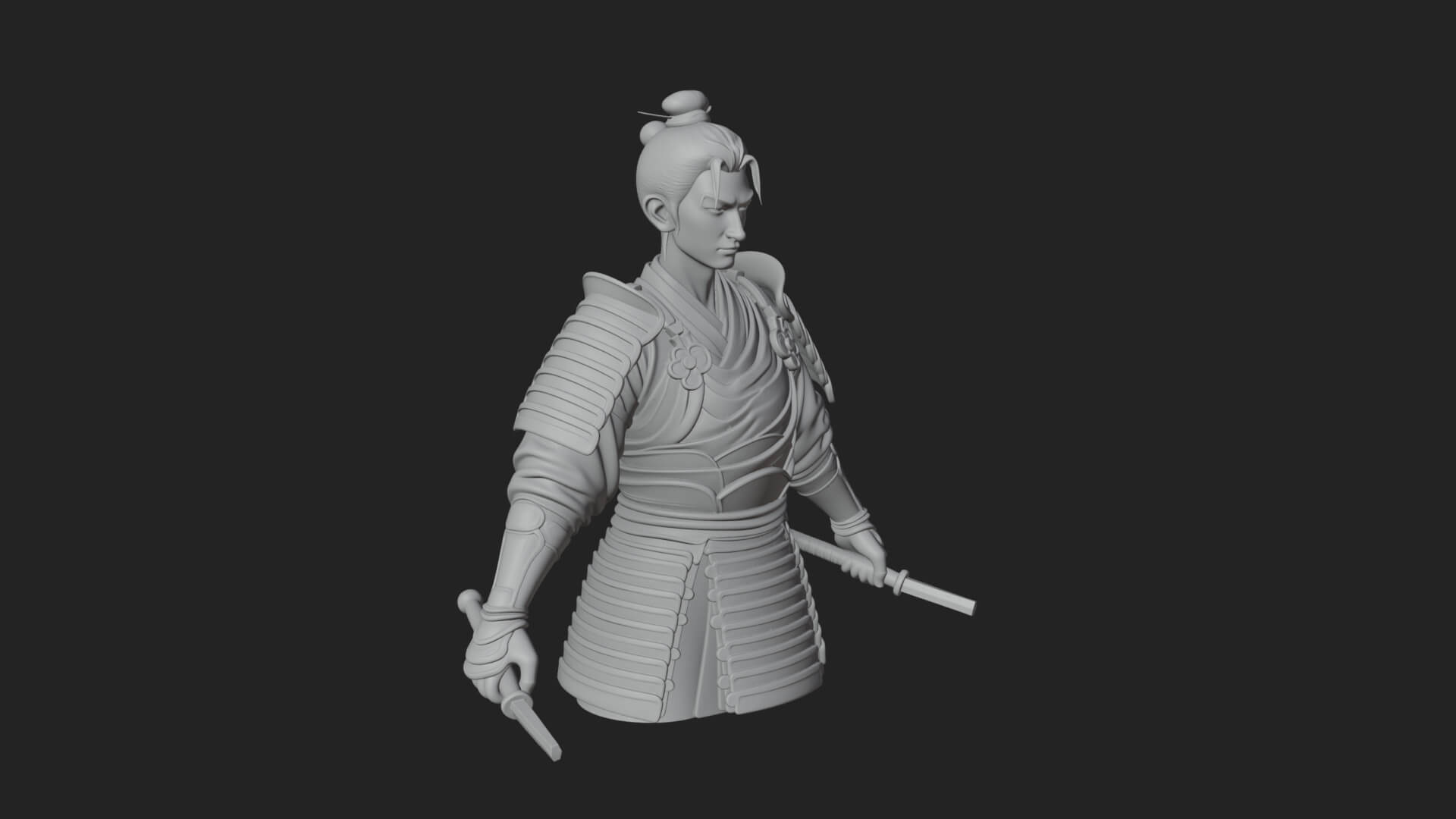 Dual Blade Samurai Statue Design 4 3D Print Model 3D Model