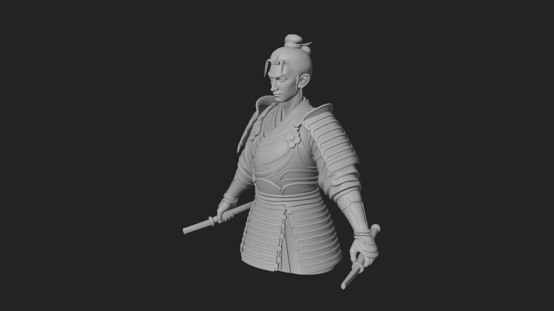Dual Blade Samurai Statue Design 4 3D Print Model 3D Model