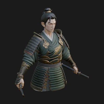 Dual Blade Samurai Statue Design 4 3D Print Model