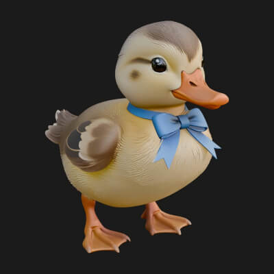 Duckling with Ribbon Statue Design 2 3D Print Model