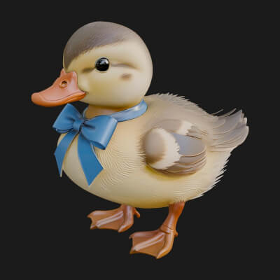 Duckling with Ribbon Statue Design 4 3D Print Model