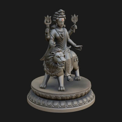 Durga on Lion Statue Design 10 3D Print Model