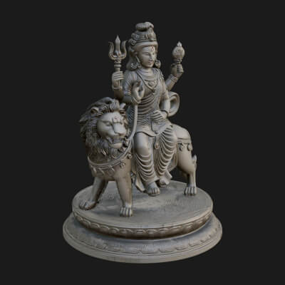 Durga on Lion Statue Design 11 3D Print Model