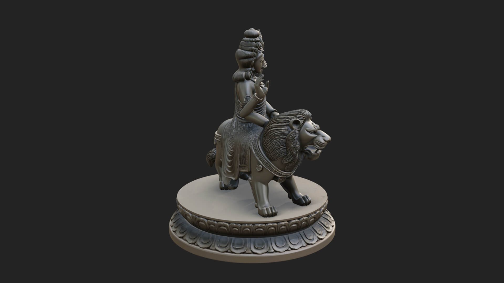 Durga on Lion Statue Design 12 3D Print Model 3D Model
