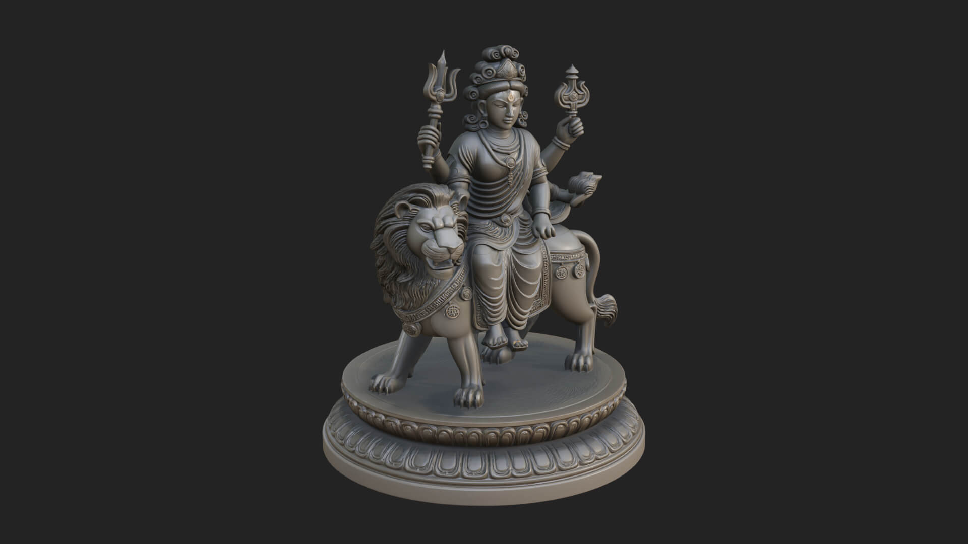 Durga on Lion Statue Design 9 3D Print Model 3D Model