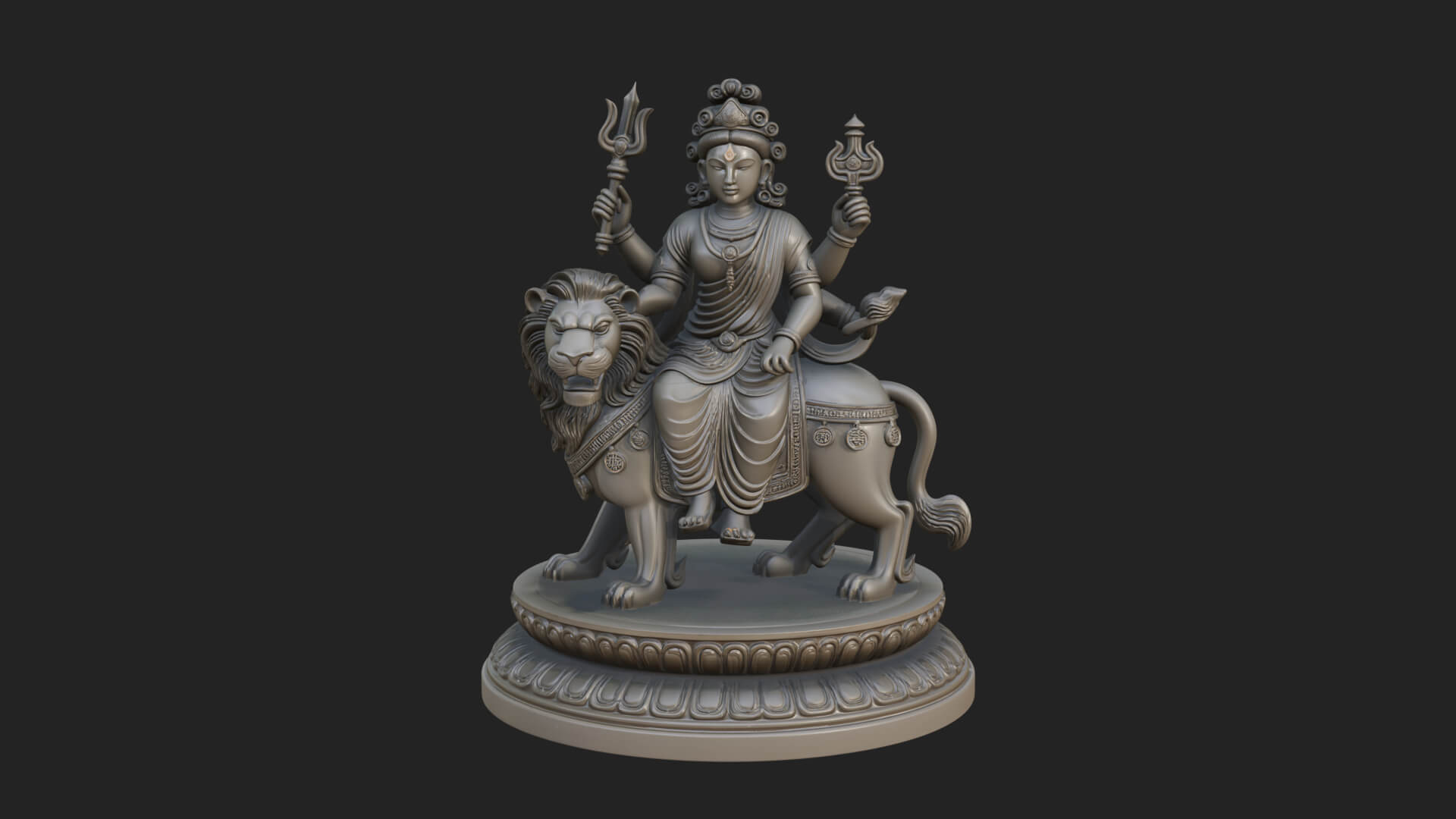 Durga on Lion Statue Design 9 3D Print Model 3D Model
