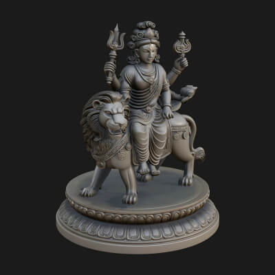 Durga on Lion Statue Design 9 3D Print Model