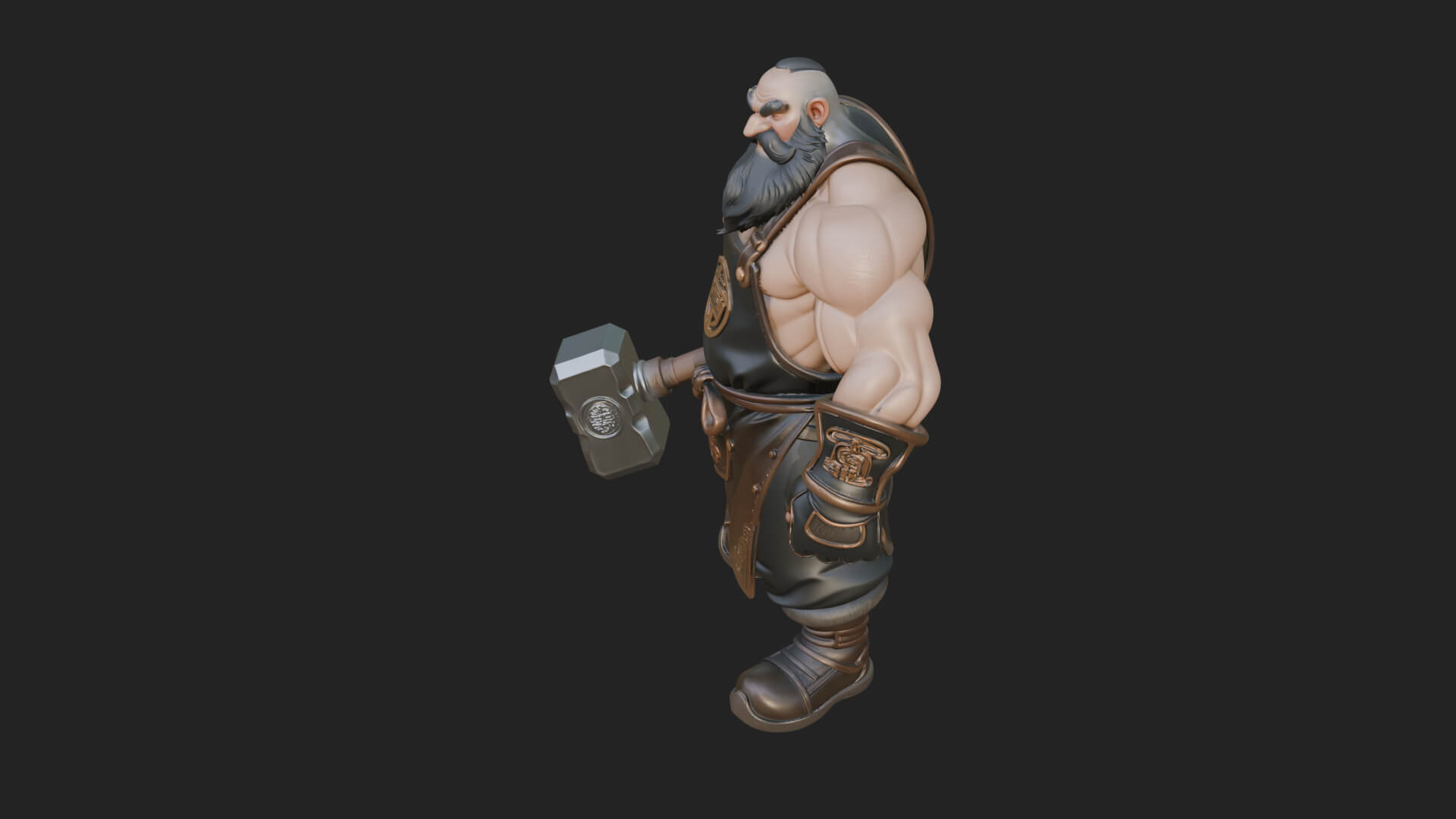 Dwarf Blacksmith Statue Design 1 3D Print Model 3D Model