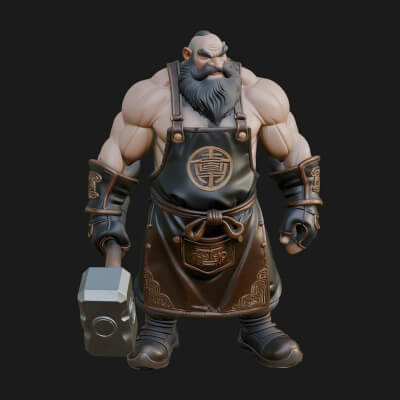 Dwarf Blacksmith Statue Design 1 3D Print Model