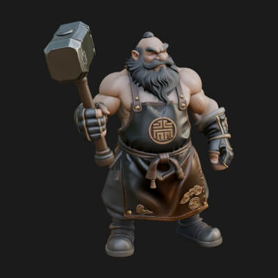 Dwarf Blacksmith Statue Design 2 3D Print Model