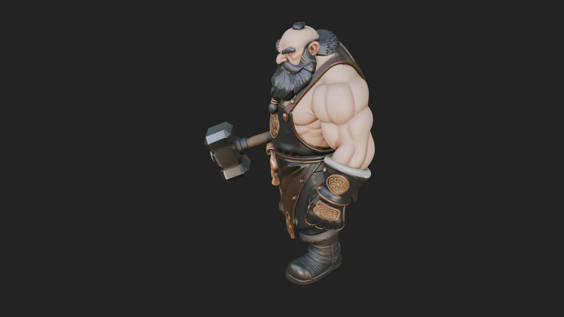 Dwarf Blacksmith Statue Design 3 3D Print Model 3D Model
