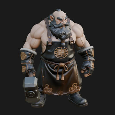 Dwarf Blacksmith Statue Design 3 3D Print Model