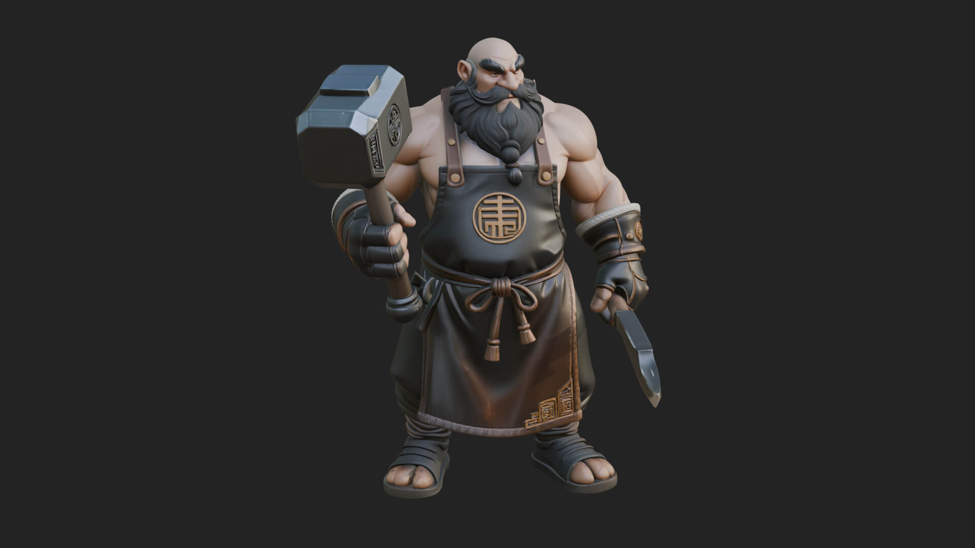 Dwarf Blacksmith Statue Design 4 3D Print Model 3D Model
