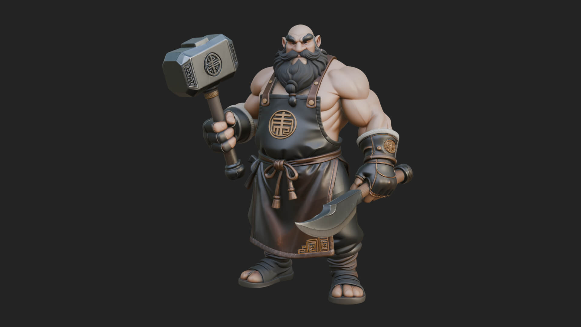 Dwarf Blacksmith Statue Design 4 3D Print Model 3D Model