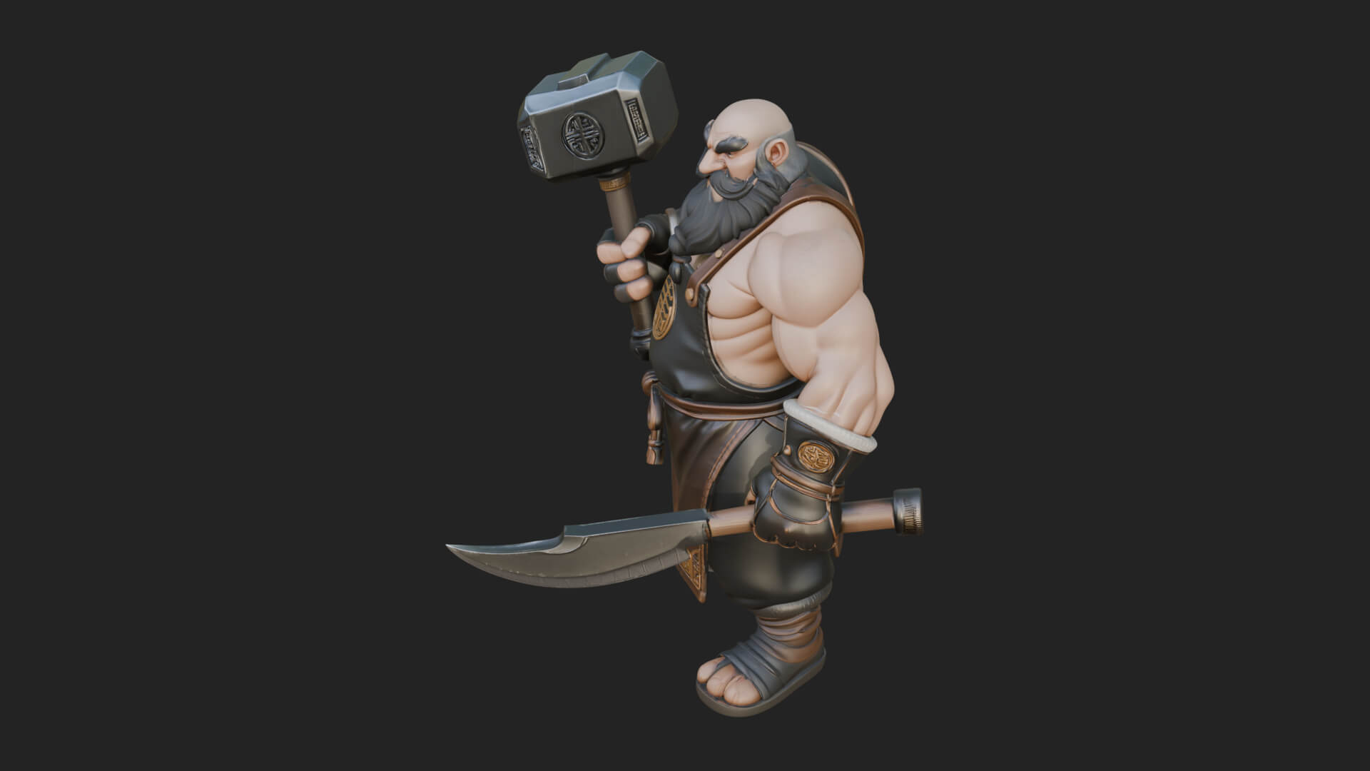 Dwarf Blacksmith Statue Design 4 3D Print Model 3D Model
