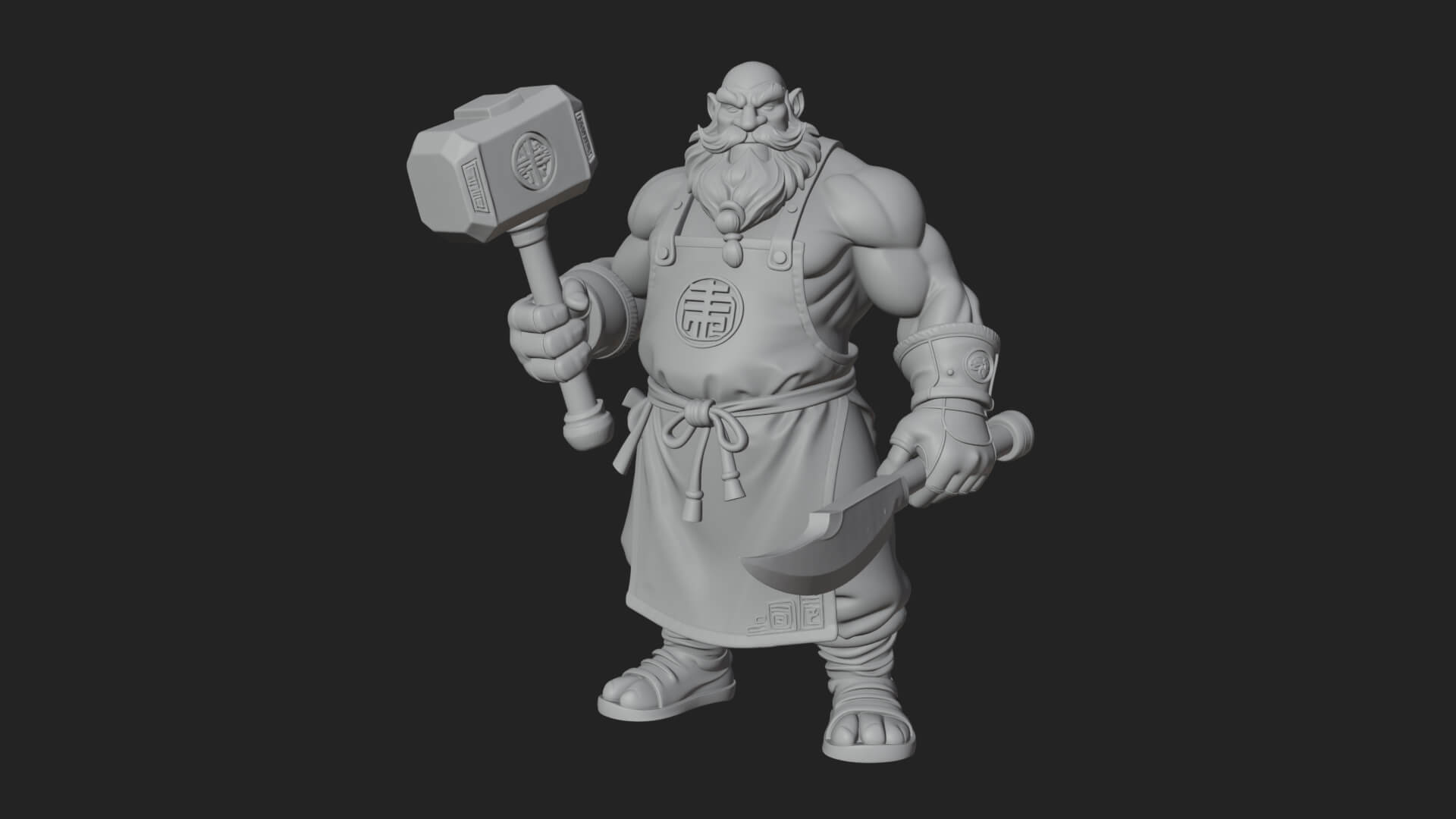 Dwarf Blacksmith Statue Design 4 3D Print Model 3D Model