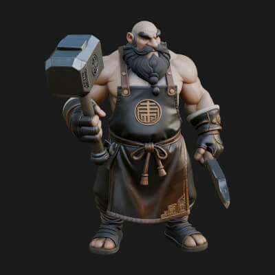 Dwarf Blacksmith Statue Design 4 3D Print Model