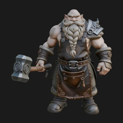 Dwarf Blacksmith Statue Design 5 3D Print Model