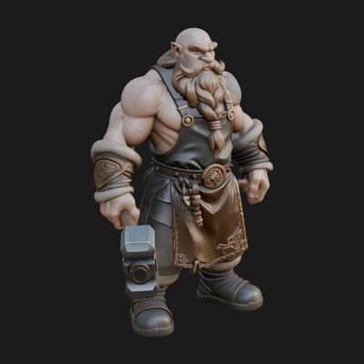 Dwarf Blacksmith Statue Design 6 3D Print Model