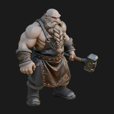 Dwarf Blacksmith Statue Design 7 3D Print Model
