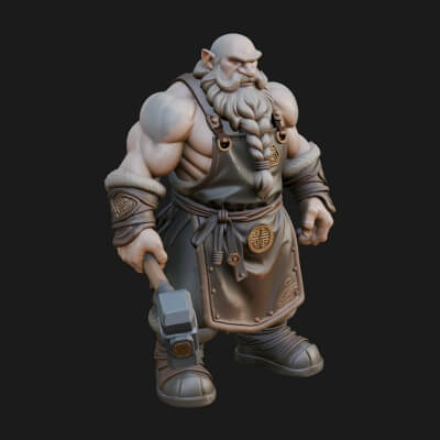Dwarf Blacksmith Statue Design 8 3D Print Model