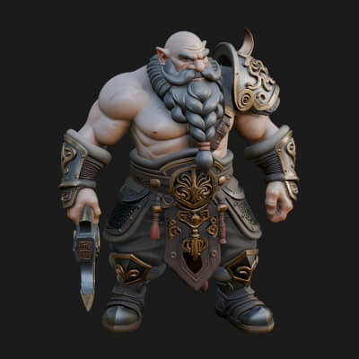 Dwarf Warrior Statue Design 2 3D Print Model