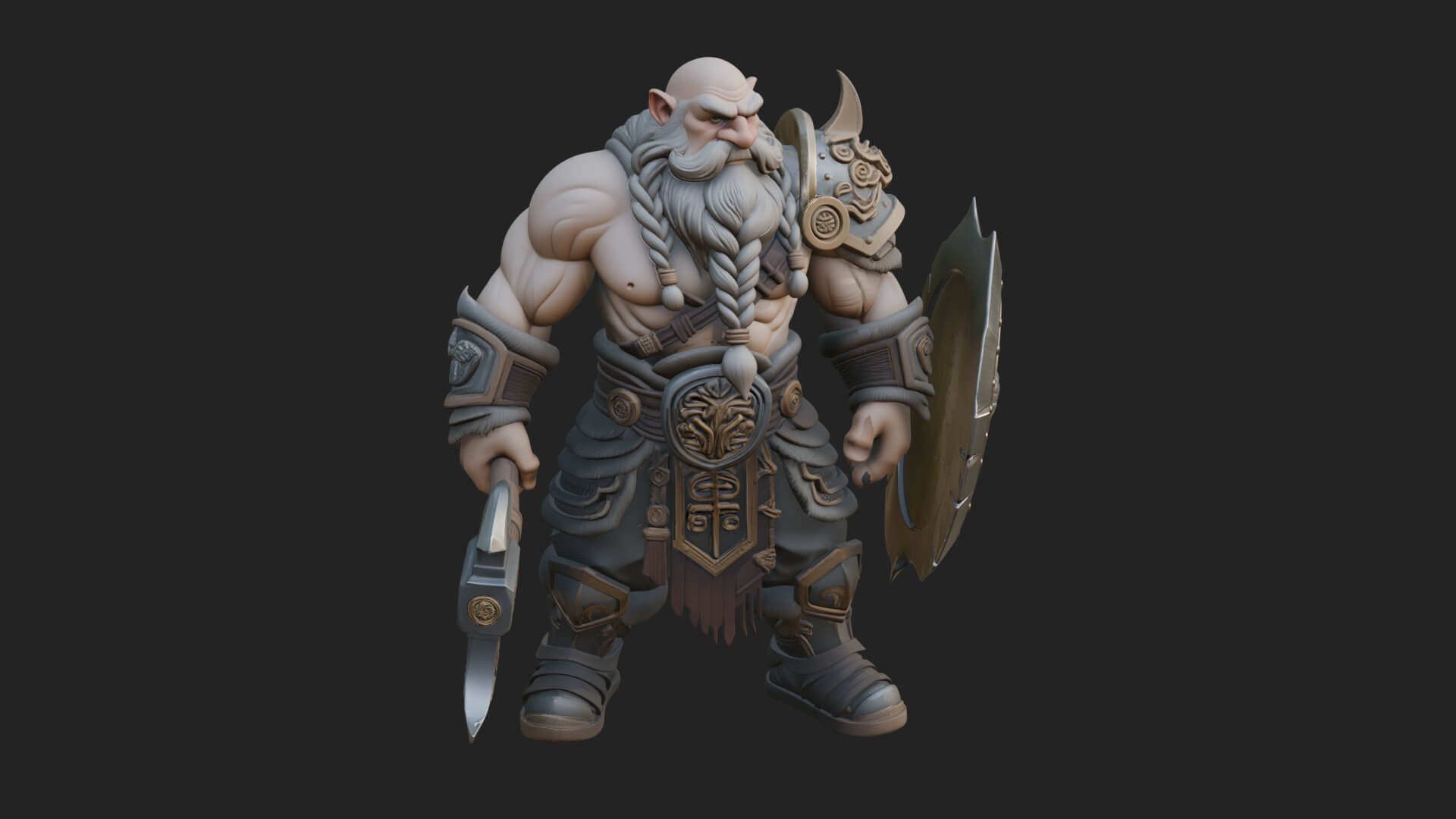 Dwarf Warrior Statue Design 3 3D Print Model 3D Model