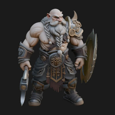 Dwarf Warrior Statue Design 3 3D Print Model