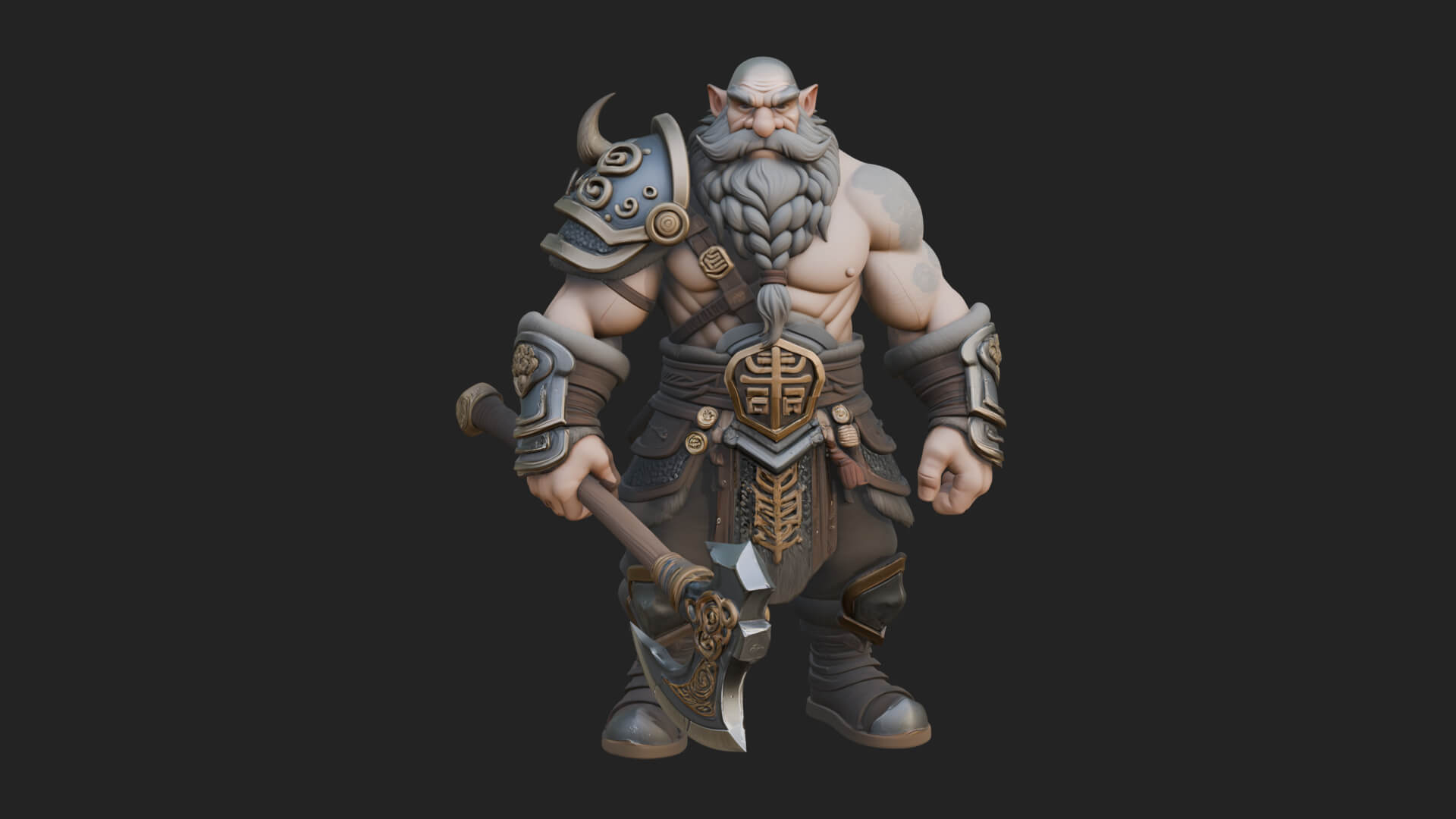 Dwarf Warrior Statue Design 5 3D Print Model 3D Model