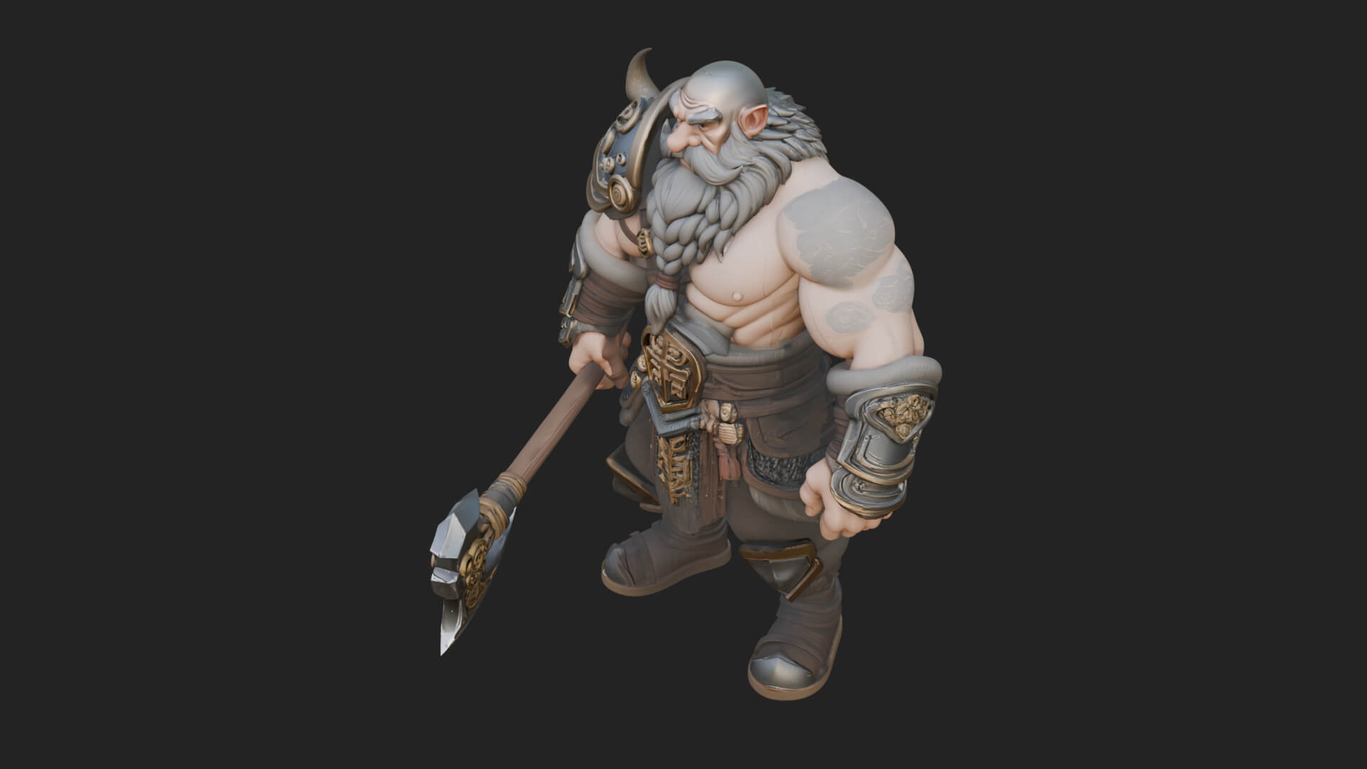Dwarf Warrior Statue Design 5 3D Print Model 3D Model