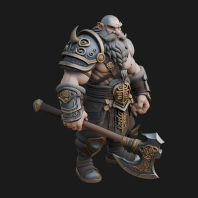 Dwarf Warrior Statue Design 5 3D Print Model