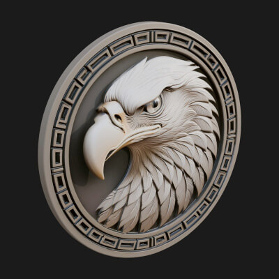 Eagle Head Oval Relief Plaque Design 5 3D Print Model