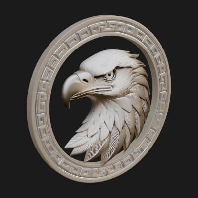 Eagle Head Oval Relief Plaque Design 7 3D Print Model