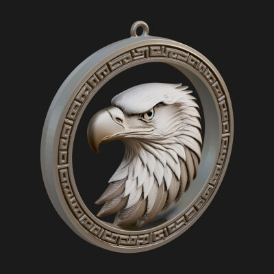 Eagle Head Oval Relief Plaque Design 8 3D Print Model