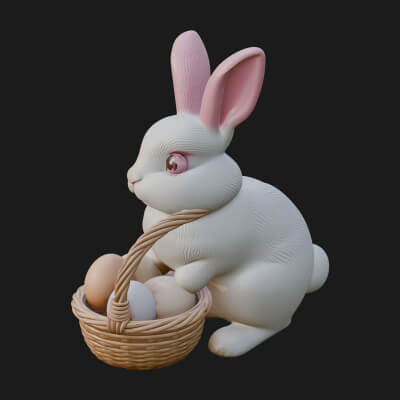 Easter Bunny with Basket Statue Design 5 3D Print Model