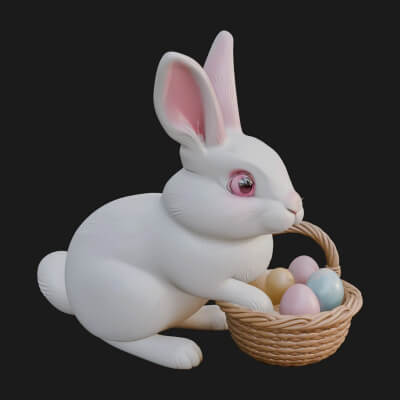 Easter Bunny with Basket Statue Design 6 3D Print Model