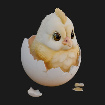 Easter Chick in Eggshell Statue Design 5 3D Print Model