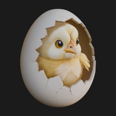 Easter Chick in Eggshell Statue Design 6 3d Print Model