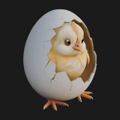 Easter Chick in Eggshell Statue Design 7 3D Print Model