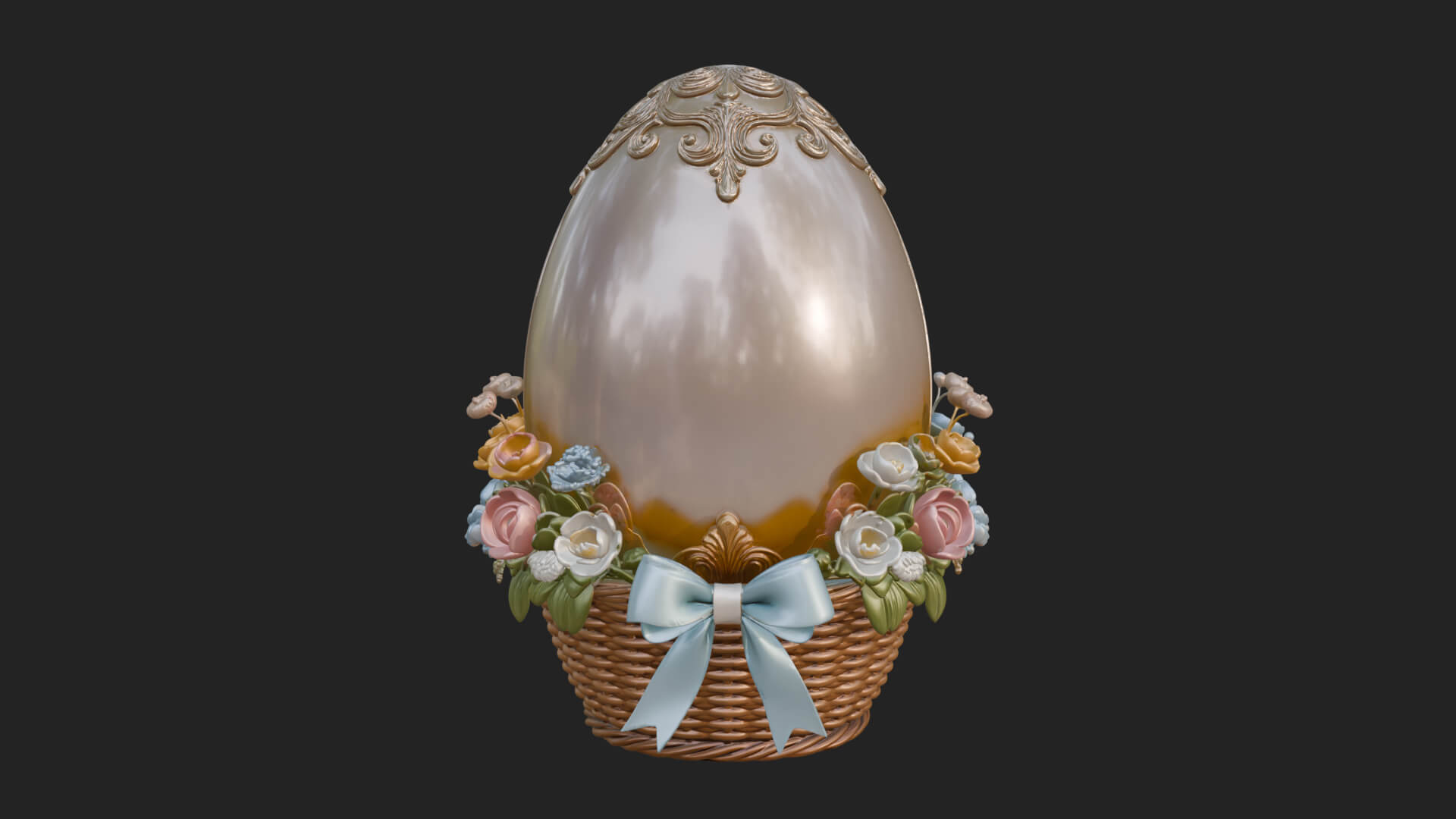 Easter Egg in Basket Ornament Design 1 3D Print Model 3D Model