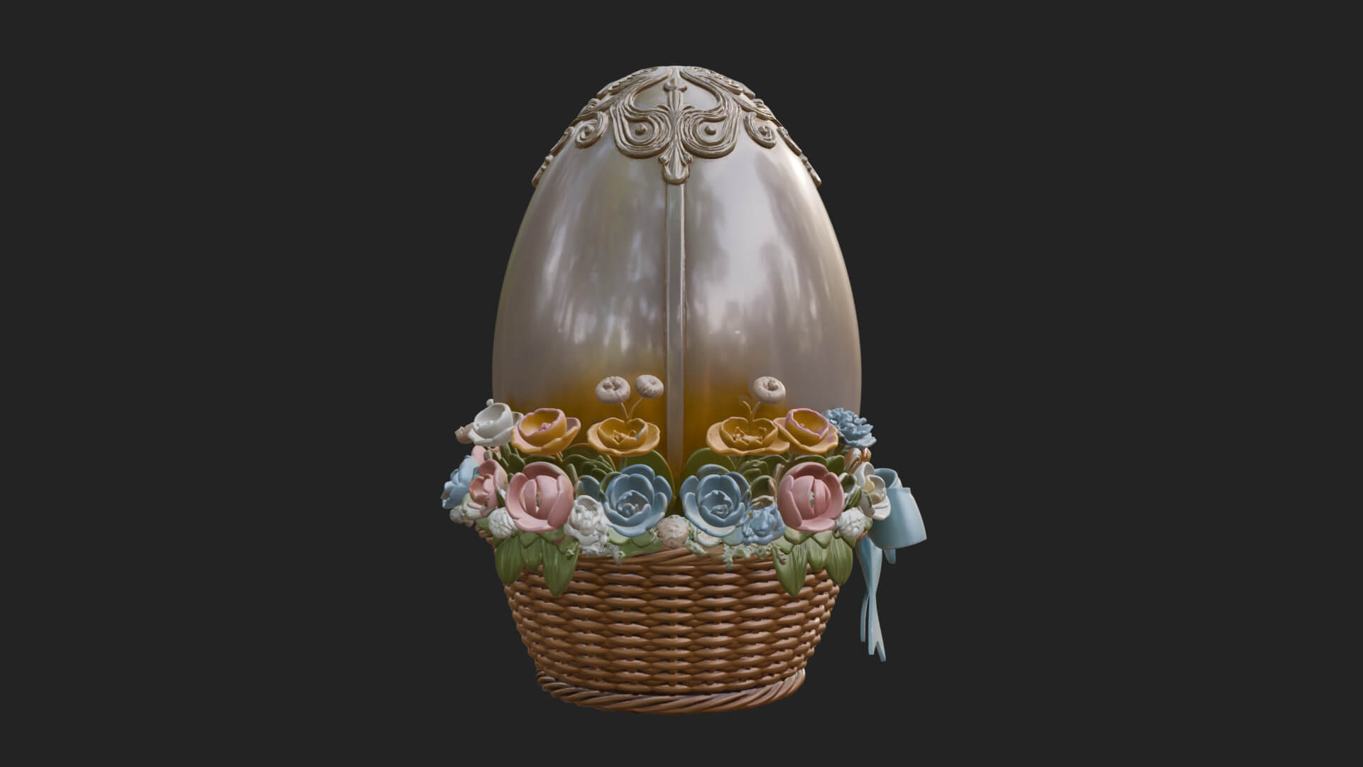 Easter Egg in Basket Ornament Design 1 3D Print Model 3D Model