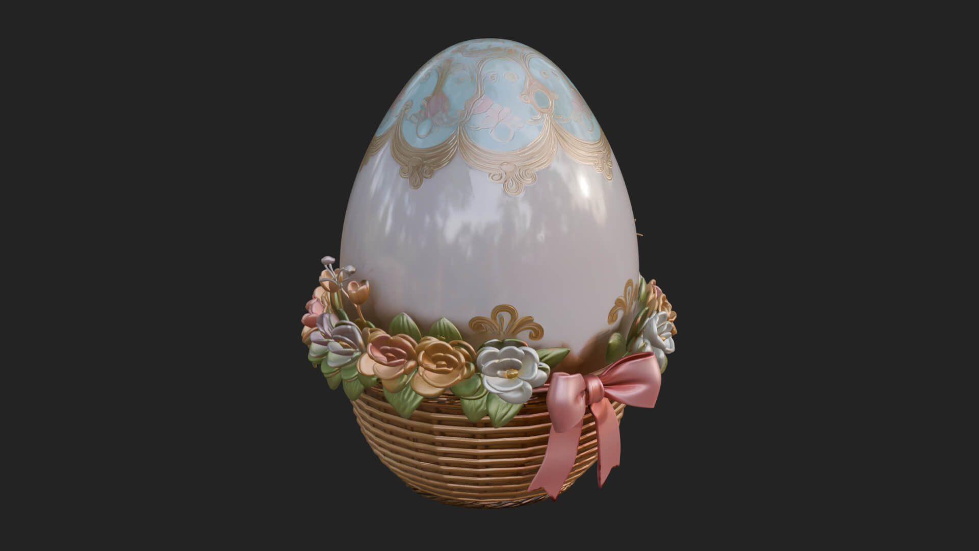 Easter Egg in Basket Ornament Design 2 3D Print Model 3D Model