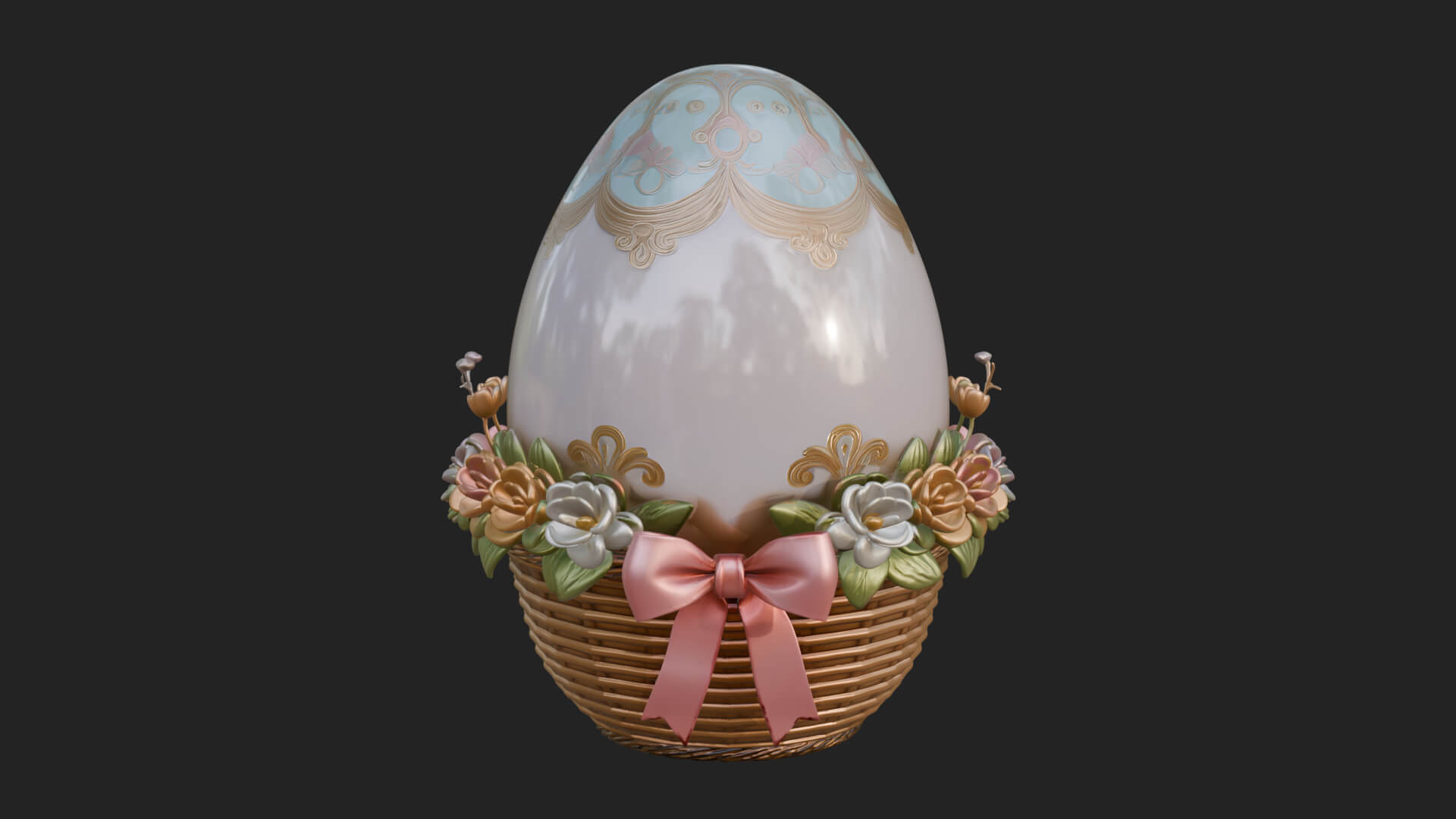 Easter Egg in Basket Ornament Design 2 3D Print Model 3D Model