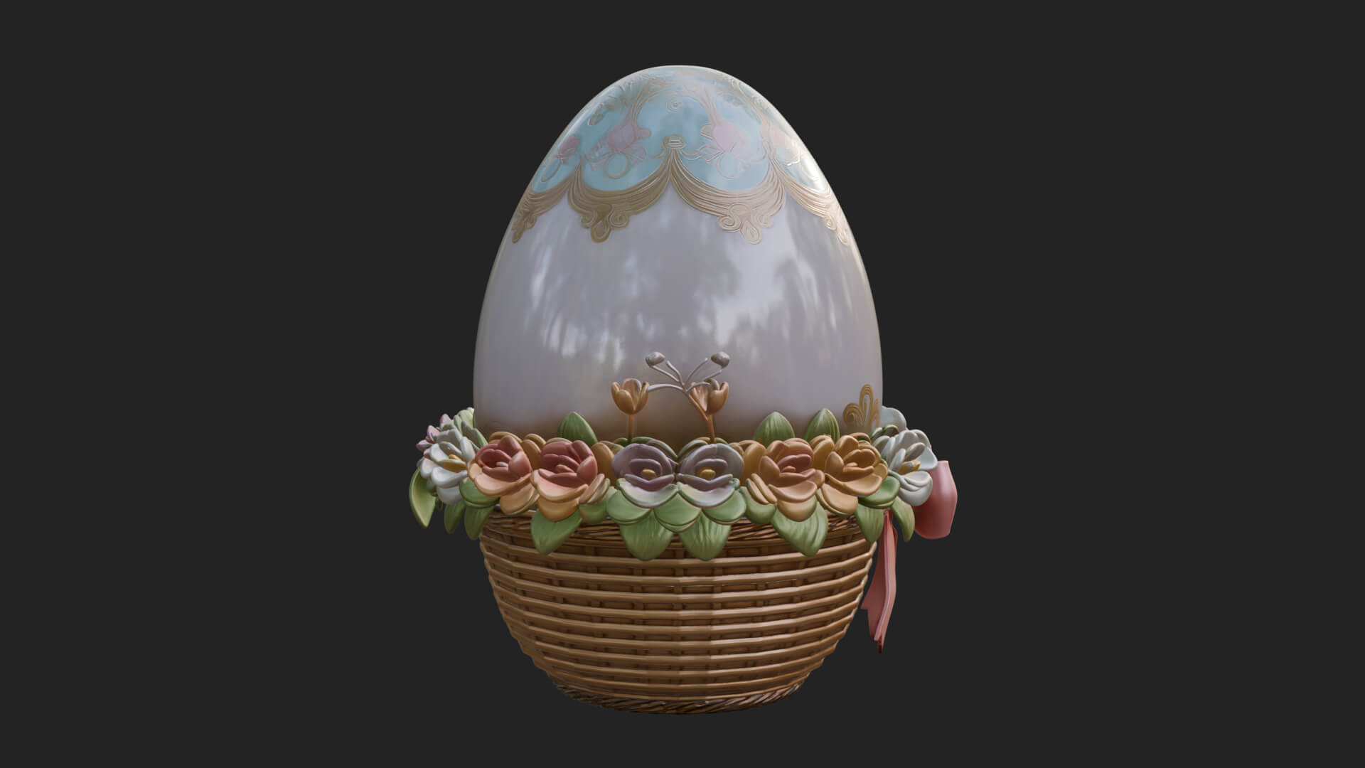 Easter Egg in Basket Ornament Design 2 3D Print Model 3D Model
