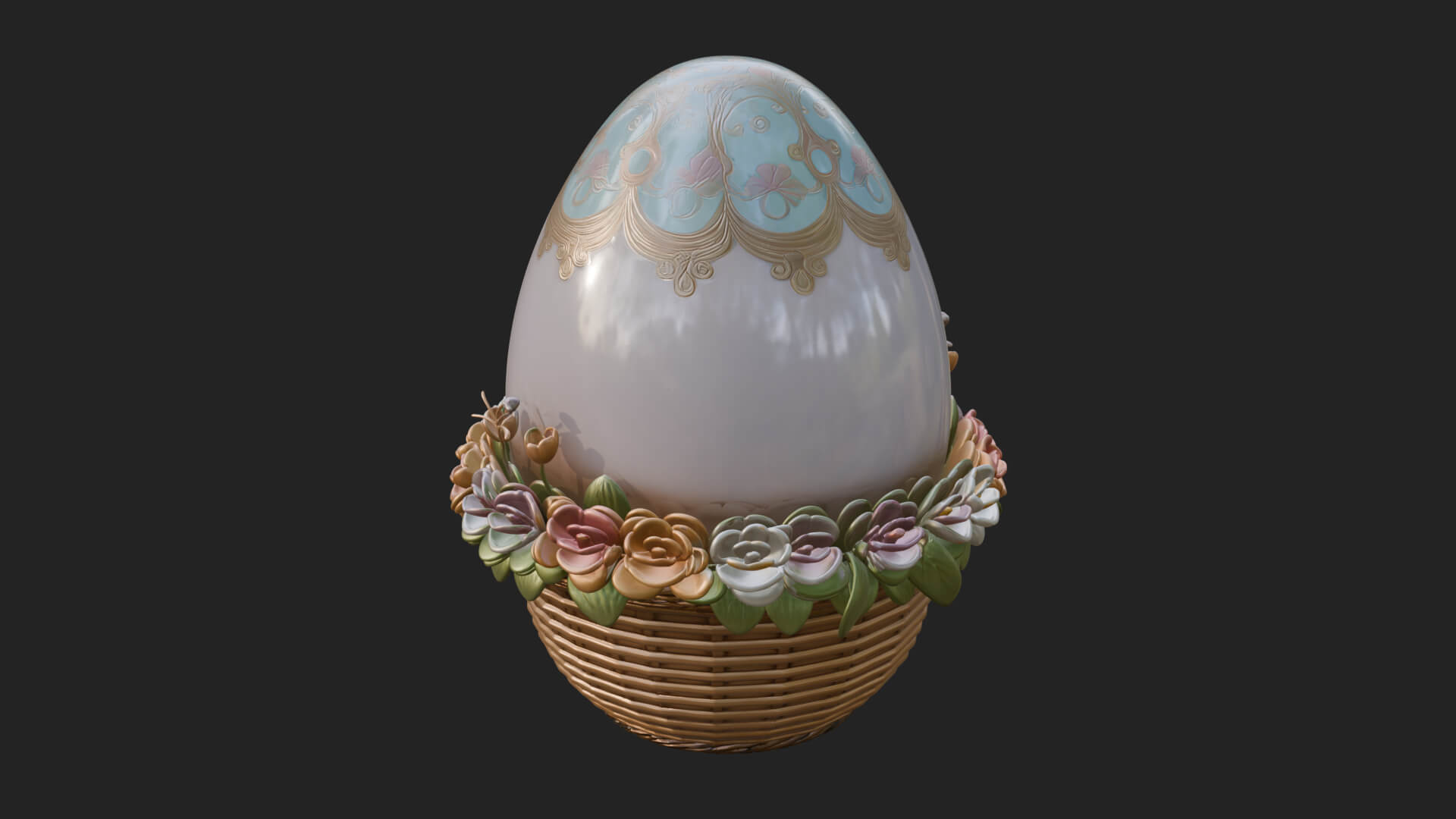 Easter Egg in Basket Ornament Design 2 3D Print Model 3D Model